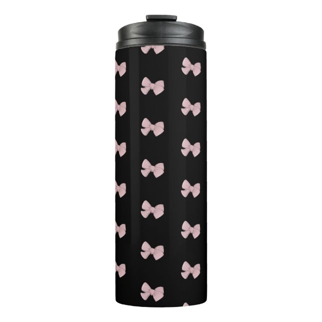 Cute Pink Bow printed black  Thermal Tumbler (Front)