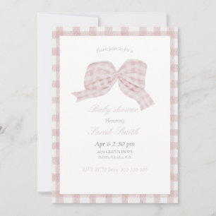 Cute pink bow ribbon baby shower invitation