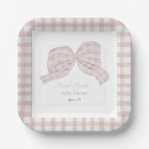 Cute pink bow ribbon baby shower  paper plate
