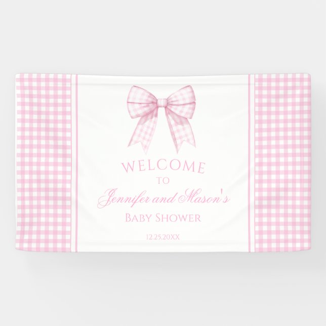 Cute pink bow ribbon baby shower welcome Banner (Horizontal)