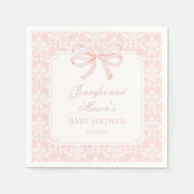 Cute pink bow ribbon boho baby shower napkin (Front)