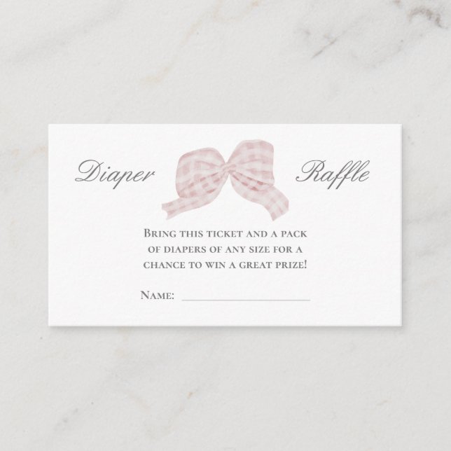 Cute pink bow ribbon Diaper raffle card  (Front)