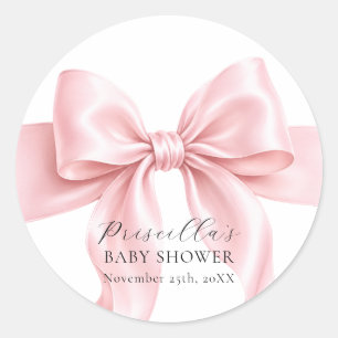 Cute Pink Bow Ribbon Girl Baby Shower Classic Round Sticker
