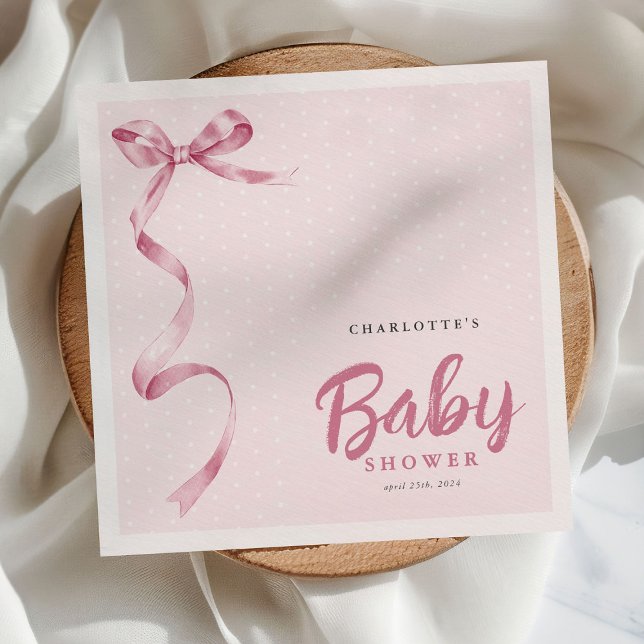 Cute Pink Bow Ribbon Girl Baby Shower Napkin (Creator Uploaded)
