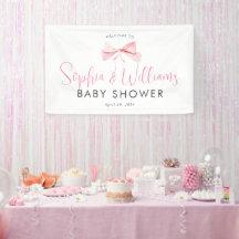 Cute Pink Bow Ribbon Girl Baby Shower Welcome