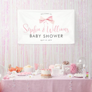 Cute Pink Bow Ribbon Girl Baby Shower Welcome Banner
