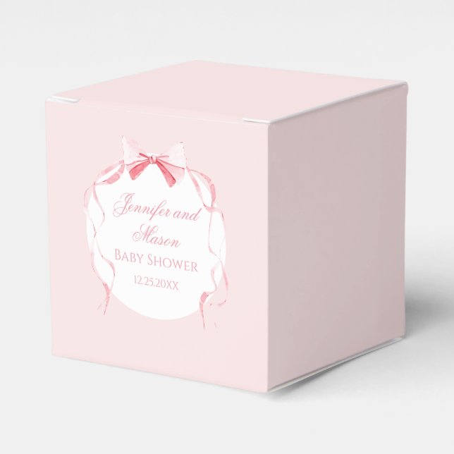 Cute pink bow ribbon preppy boho baby girl shower favour box (Front Side)