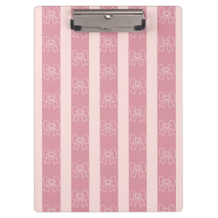 Cute Pink Bow Stripe Pattern – Girly Aesthetic Clipboard