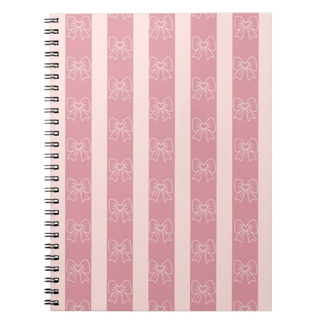 Cute Pink Bow Stripe Pattern – Girly Aesthetic Notebook (Front)