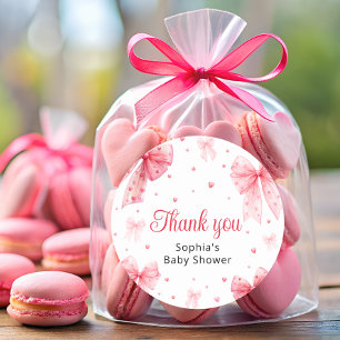 Cute Pink Bow Sweetheart Baby Shower Thank You  Classic Round Sticker