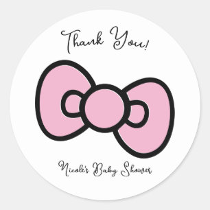 Cute Pink Bow Whimsical Baby Shower Birthday Party Classic Round Sticker