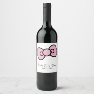 Cute Pink Bow Whimsical Baby Shower Birthday Party Wine Label