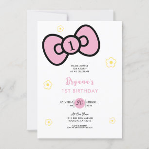 Cute Pink Bow Whimsical Birthday Party Invitation