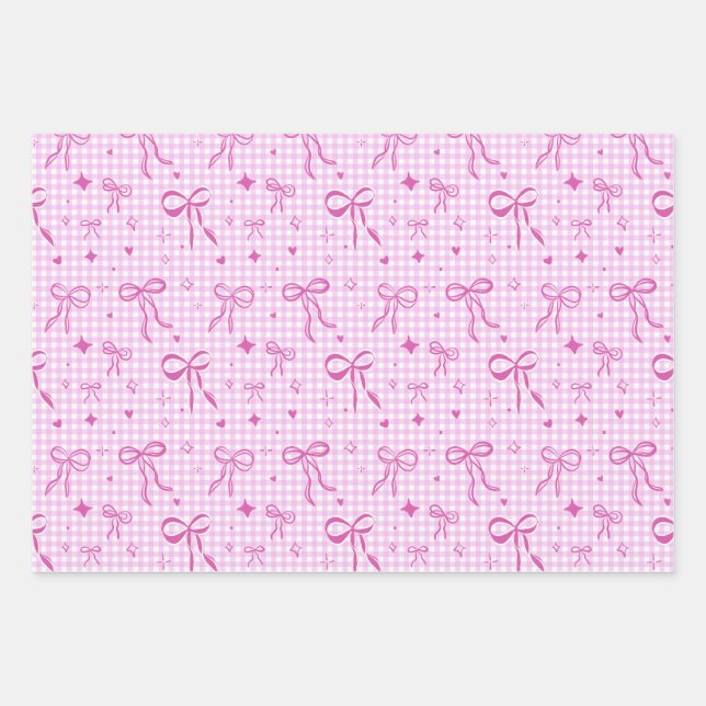 Cute Pink Bow Wrapping Paper (Front)