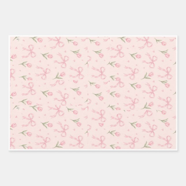 Cute Pink Bow Wrapping Paper  (Front)