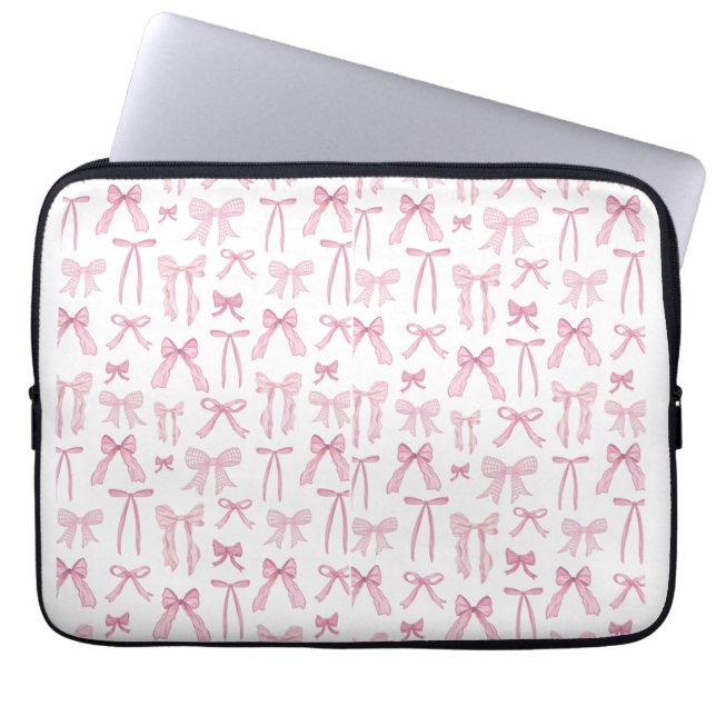 Cute Pink Bows Aesthetic Laptop Sleeve (Front)