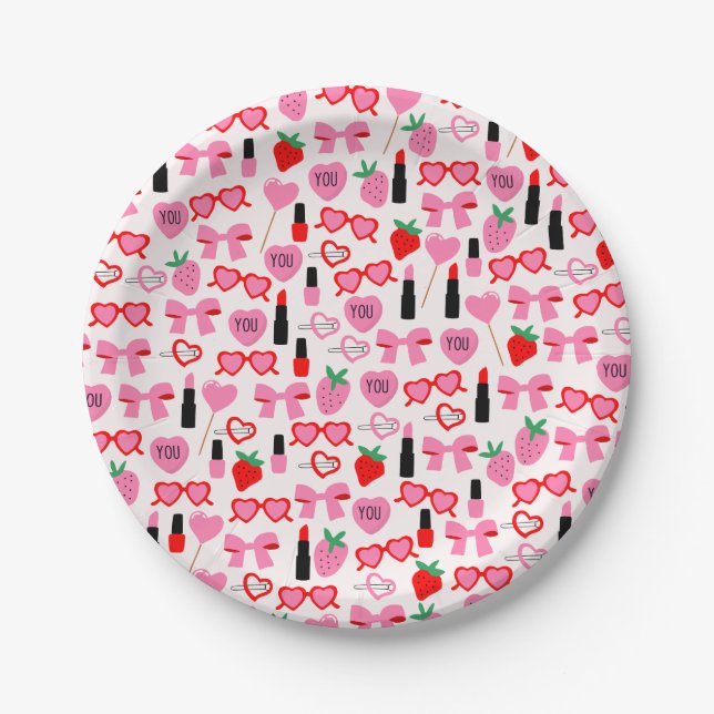 Cute Pink Bows Paper Plates (Front)