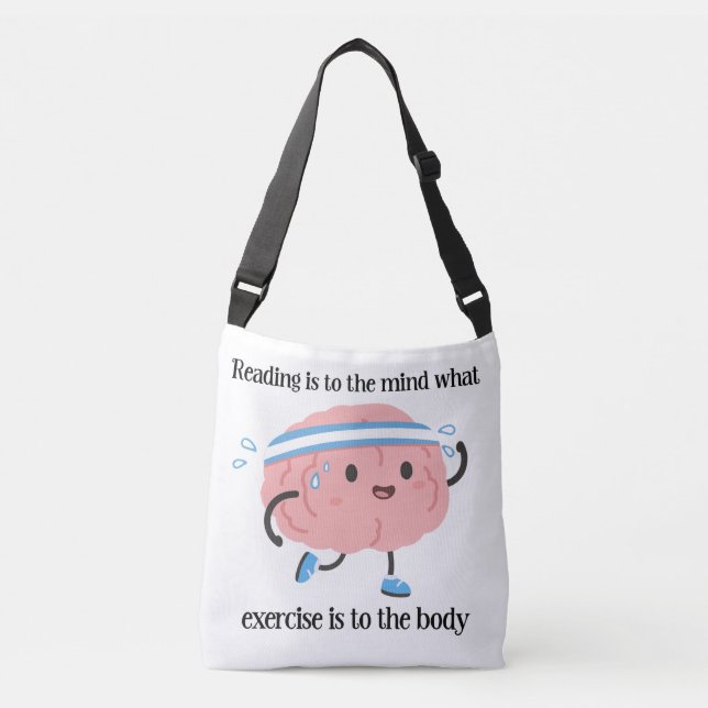 Cute Pink Brain Reading Exercise Blue Book Lover Crossbody Bag (Front)