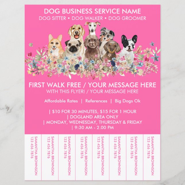 Cute Pink Breeds Dog Walker Budget Ticket (Front)