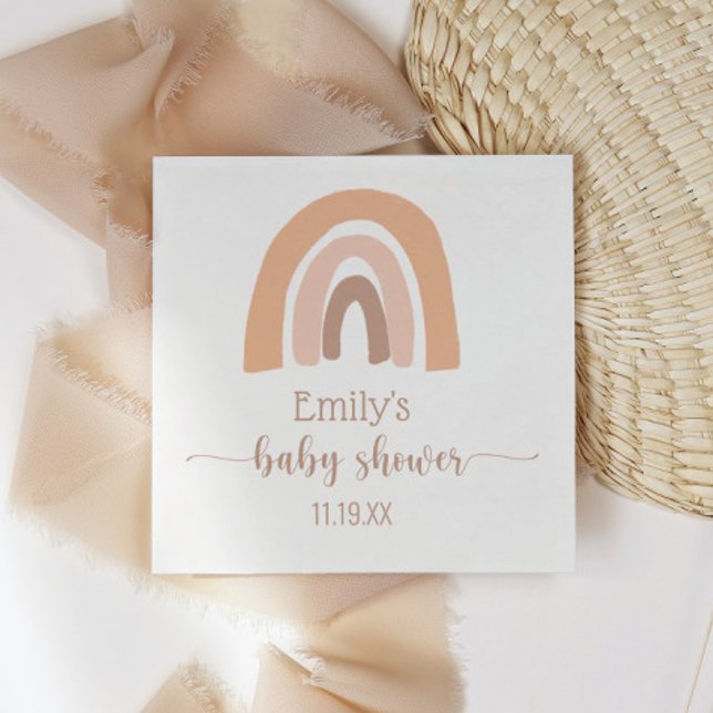 Cute Pink Brown Boho Rainbow Baby Girl Shower Napkin (Creator Uploaded)