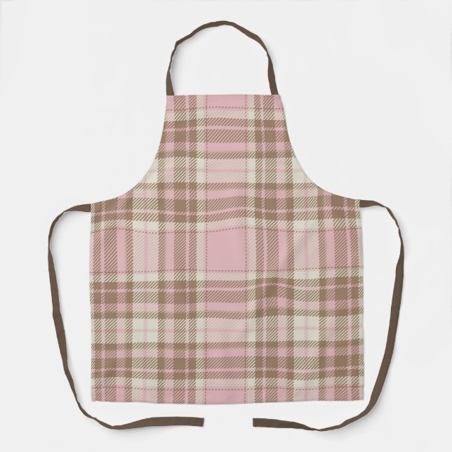 Cute Pink Brown Plaid Apron (Front)