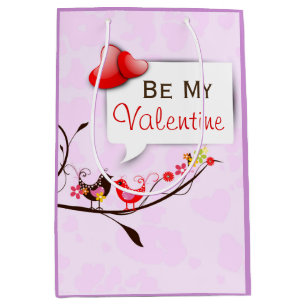 Cute Pink Brown & Red Valentines Love Birds Medium Gift Bag