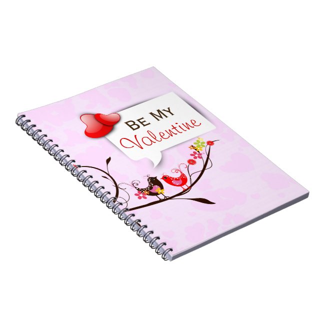 Cute Pink Brown & Red Valentines Love Birds Notebook (Right Side)