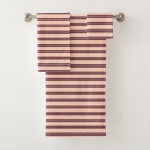 Cute pink brown stripes bath towel set