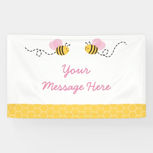 Cute Pink Bumble Bee Baby Shower Banner (Horizontal)