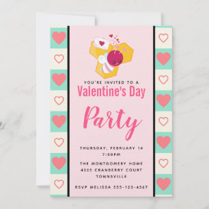 Cute Pink Bumble Bee Valentine's Party Invitation