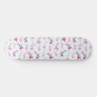Cute Pink Bunnies Dancing Pattern Skateboard