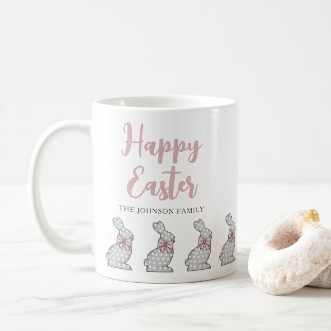 Cute Pink Bunnies Happy Easter Coffee Mug (With Donut)