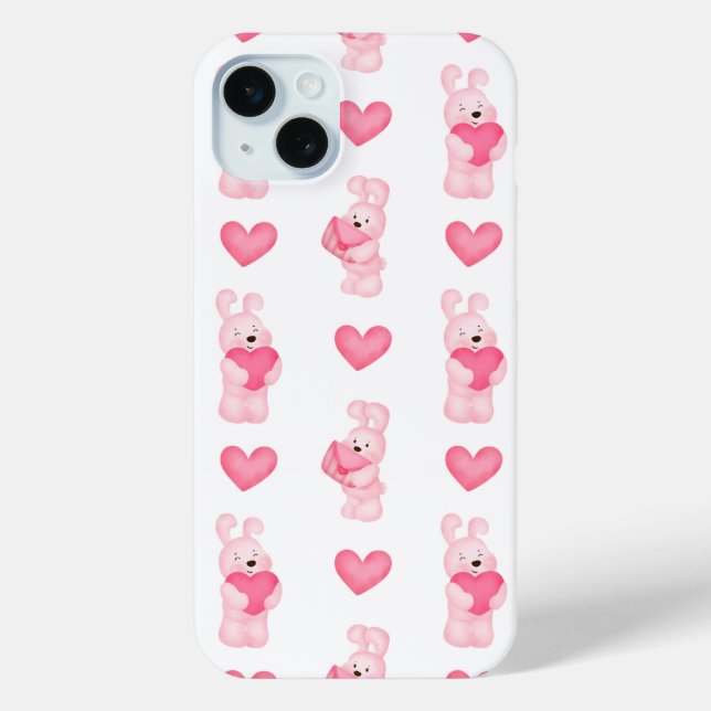 Cute Pink Bunnies with Hearts Pattern Case-Mate iPhone Case (Back)