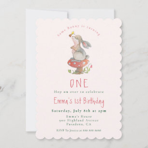 Cute Pink Bunny 1st birthday invitation