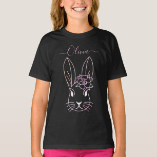 Cute Pink Bunny and Flower. Personalise T-Shirt
