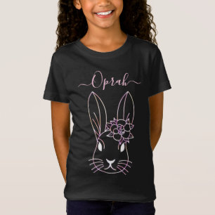 Cute Pink Bunny and Flower. Personalise T-Shirt