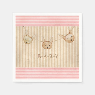 Cute Pink Bunny Baby Girl Baby Shower Napkin