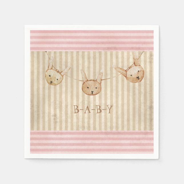 Cute Pink Bunny Baby Girl Baby Shower Napkin (Front)
