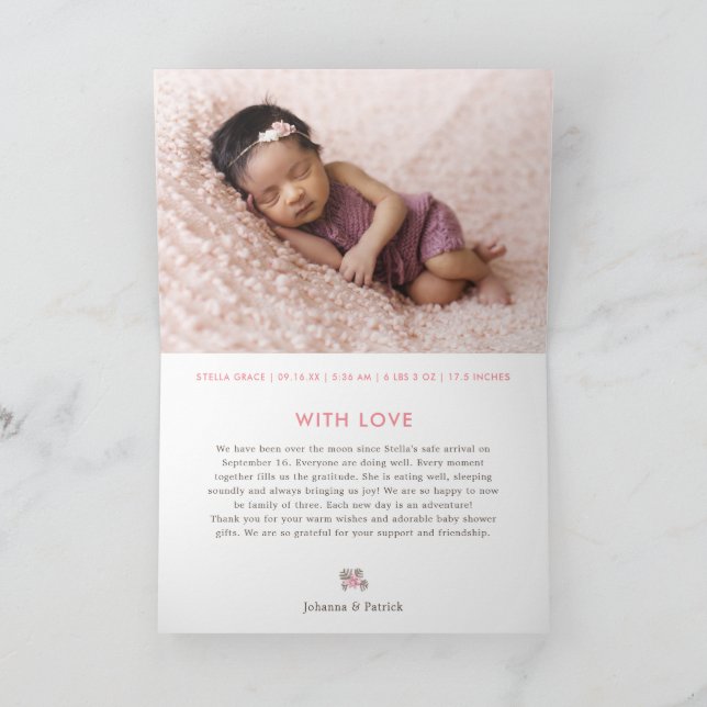 Cute Pink Bunny Birth Announcement Thank You Card (Inside)
