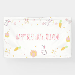 Cute Pink Bunny Birthday Banner Easter Rabbit Sign