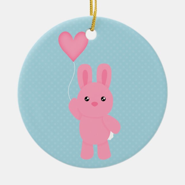 Cute Pink Bunny Ceramic Tree Decoration (Front)