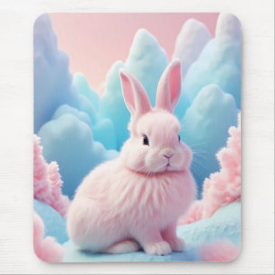 Cute Pink Bunny Cotton Candy Clouds Mouse Mat