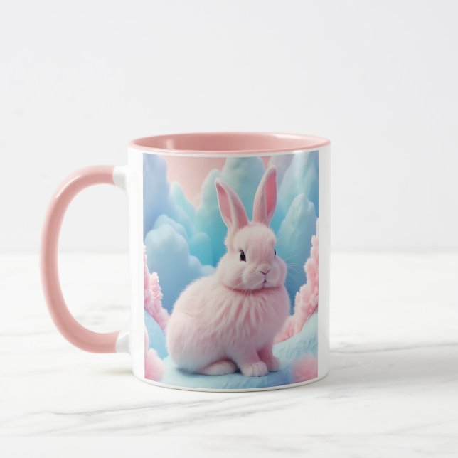 Cute Pink Bunny Cotton Candy Clouds Mug (Left)