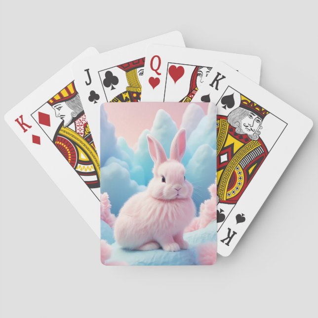 Cute Pink Bunny Cotton Candy Clouds Playing Cards (Back)