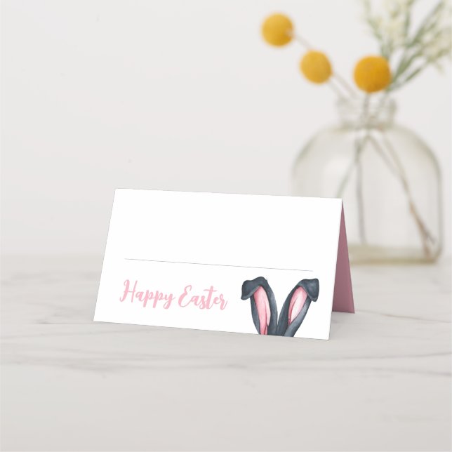 Cute Pink Bunny Ears Happy Easter Place Card (Front)