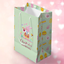 Cute Pink Bunny Egg Pattern Kids Birthday Green