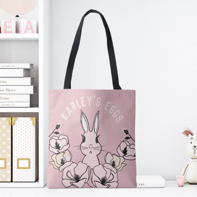 Cute Pink Bunny Flower Easter Egg  Tote Bag (Creator Uploaded)