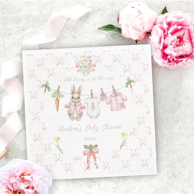 Cute Pink Bunny Girl Clothesline Baby Shower  Napkin (Creator Uploaded)