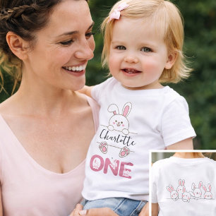 Cute Pink Bunny Girl's First Birthday  Baby T-Shirt