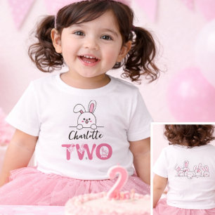Cute Pink Bunny Girl's Second Birthday  Baby T-Shirt